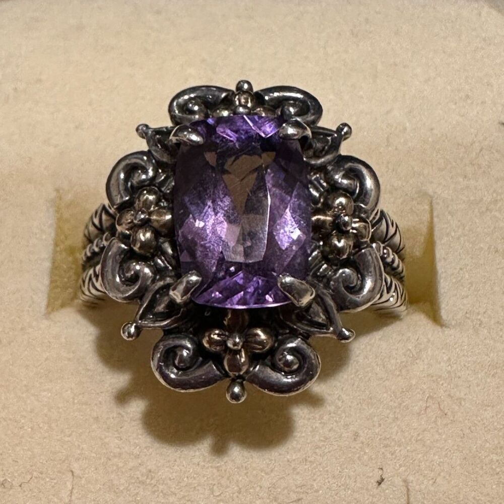 Barbara Bixby Sterling Silver 18K Gold Amethyst Filigree Statement Ring Size 10